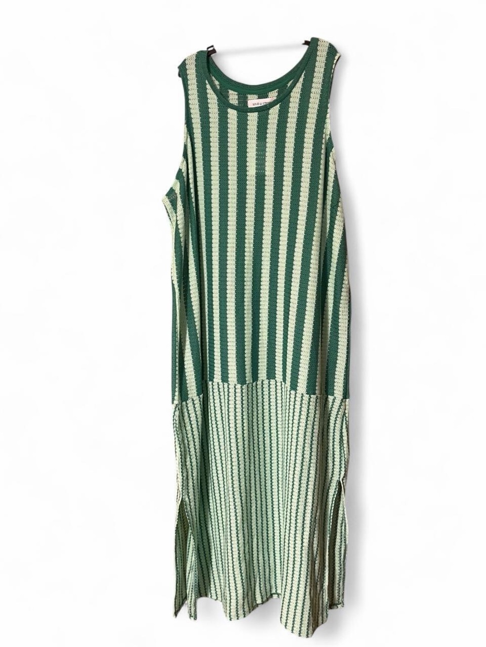 SOLID & STRIPED Green and Cream Striped Knit Maxi Dress for Kids